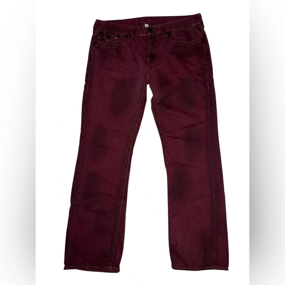 True Religion CYJ Hammer Down Straight w/ flap Super T Burgundy Jeans